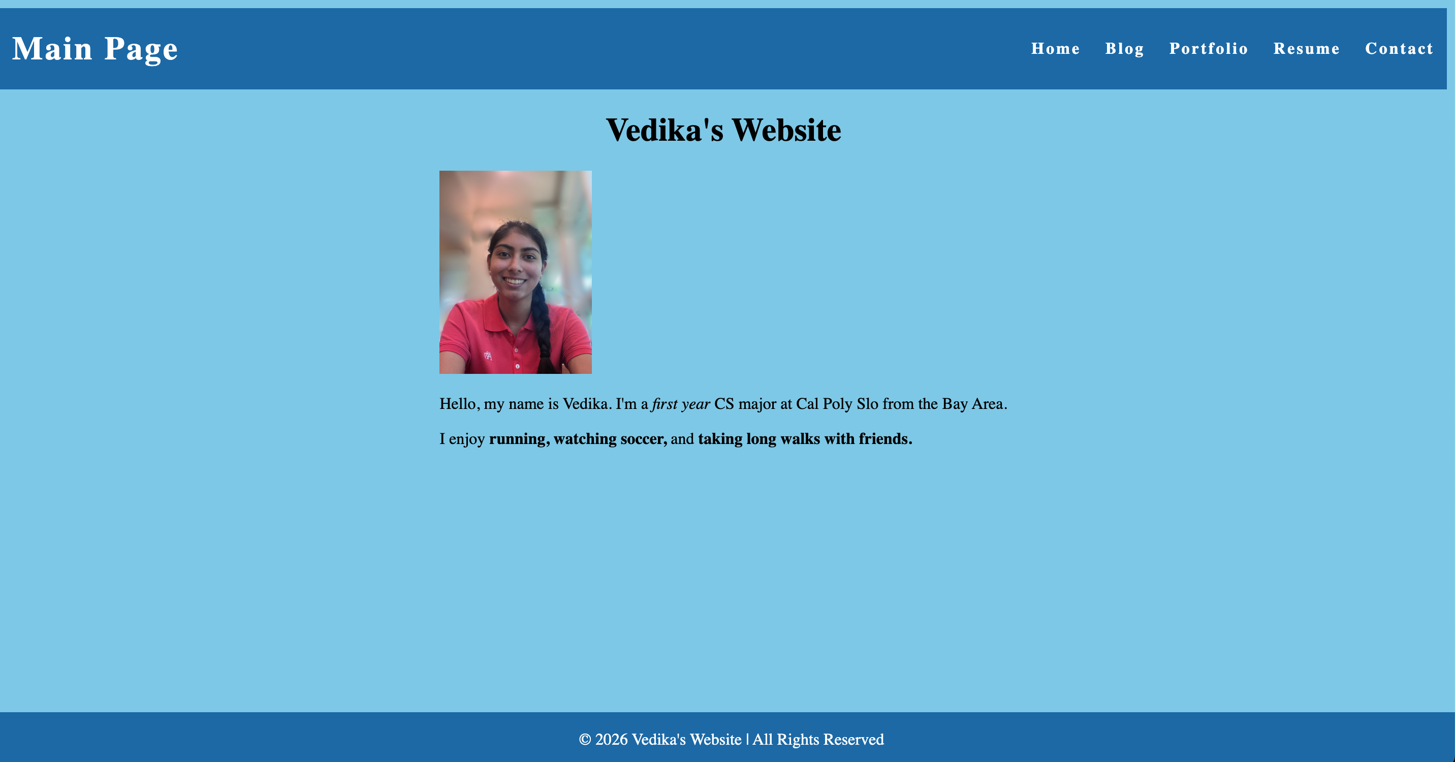 picture of home page of Vedika's wesbite